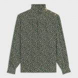 Celine Women Blouse with Frilled Collar in Crepe DE Chine