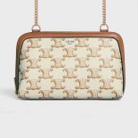 Celine Women Clutch with Chain in Triomphe Canvas and Lambskin