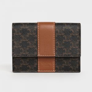 Celine Women Folded Compact Wallet in Triomphe Canvas and Lambskin