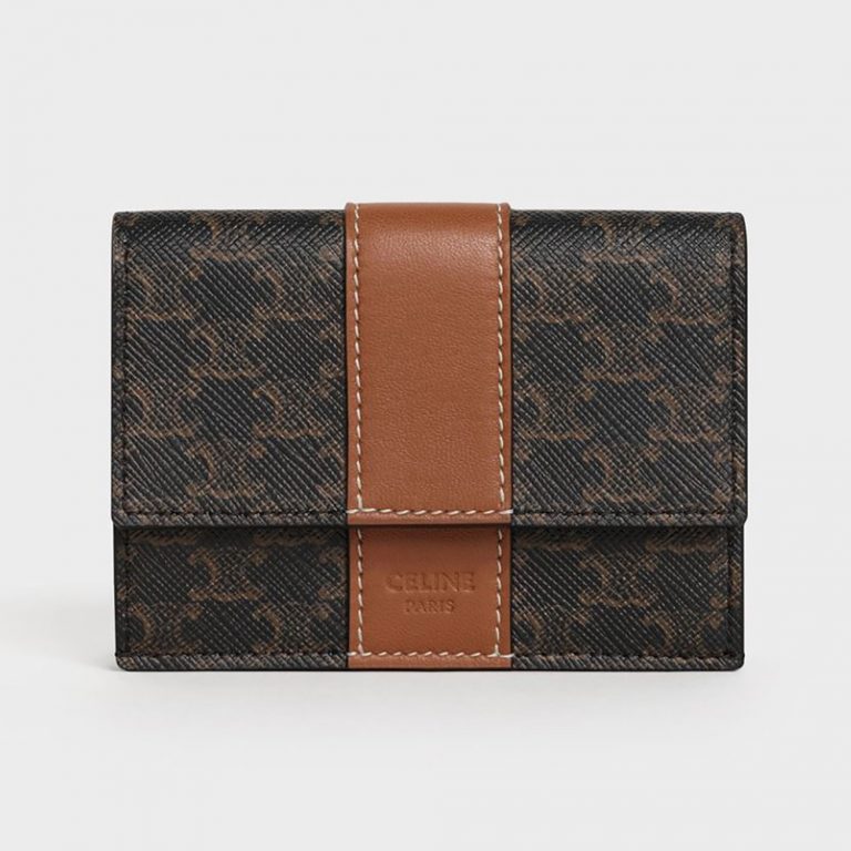 Celine Women Folded Compact Wallet in Triomphe Canvas and Lambskin