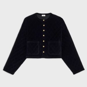 Celine Women Quilted Cardigan in Velvet Jersey-Black