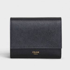 Celine Women Small Trifold Wallet in Grained Calfskin-Black