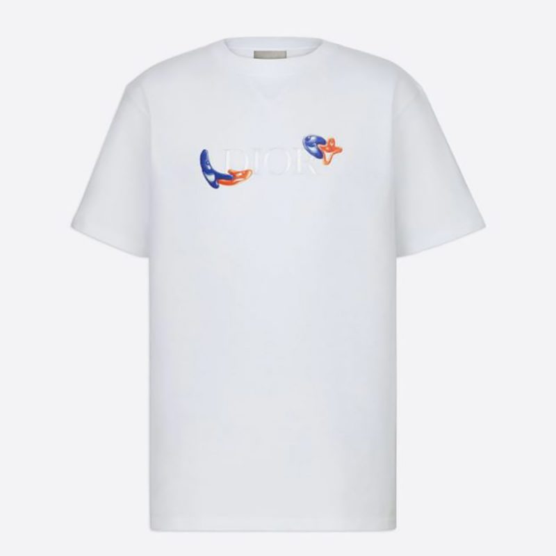 Dior Men Oversized Dior and Kenny Scharf T-shirt White Cotton Jersey