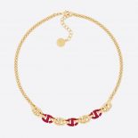 Dior Women CD Navy Necklace Gold-Finish Metal and Raspberry Lacquer