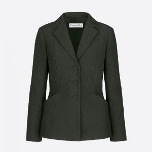 Dior Women Cloque-Effect Bar Jacket Black Matte Single-Breasted Technical Fabric