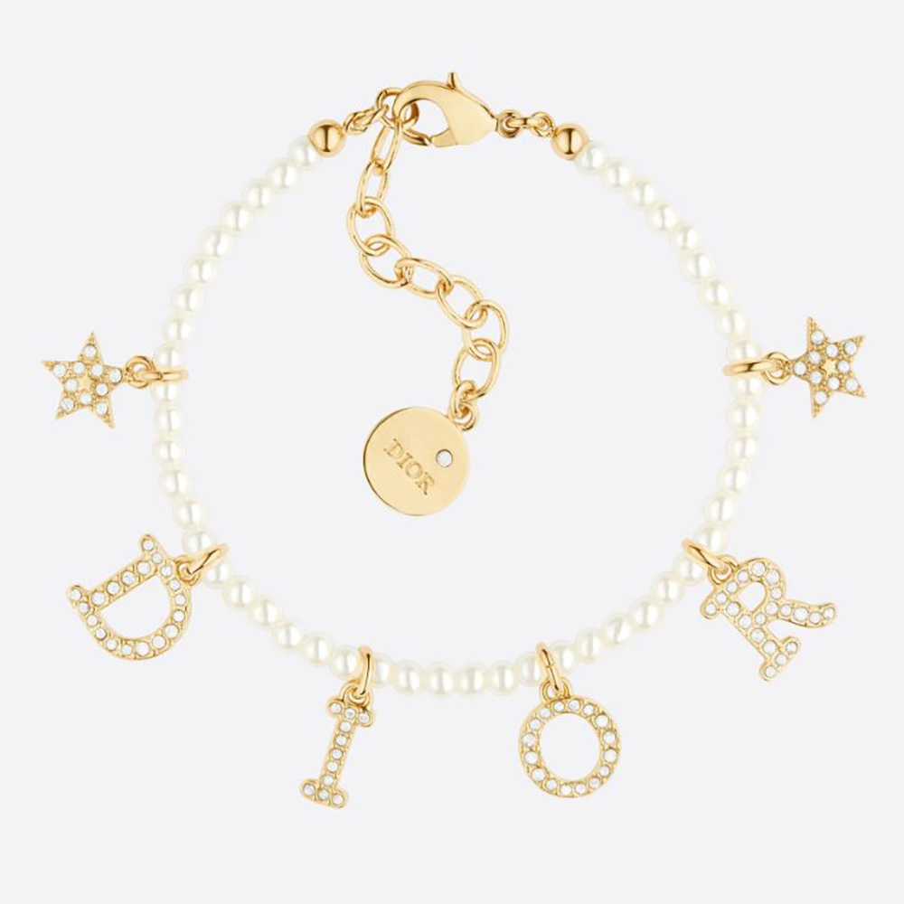 Dior Women Clair D Lune Bracelet Gold Finish Metal With White Resin Pearls And White Crystals 3622