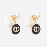 Dior Women Tribales earrings Gold-Finish Metal and White Resin Pearls with Black Lacquer
