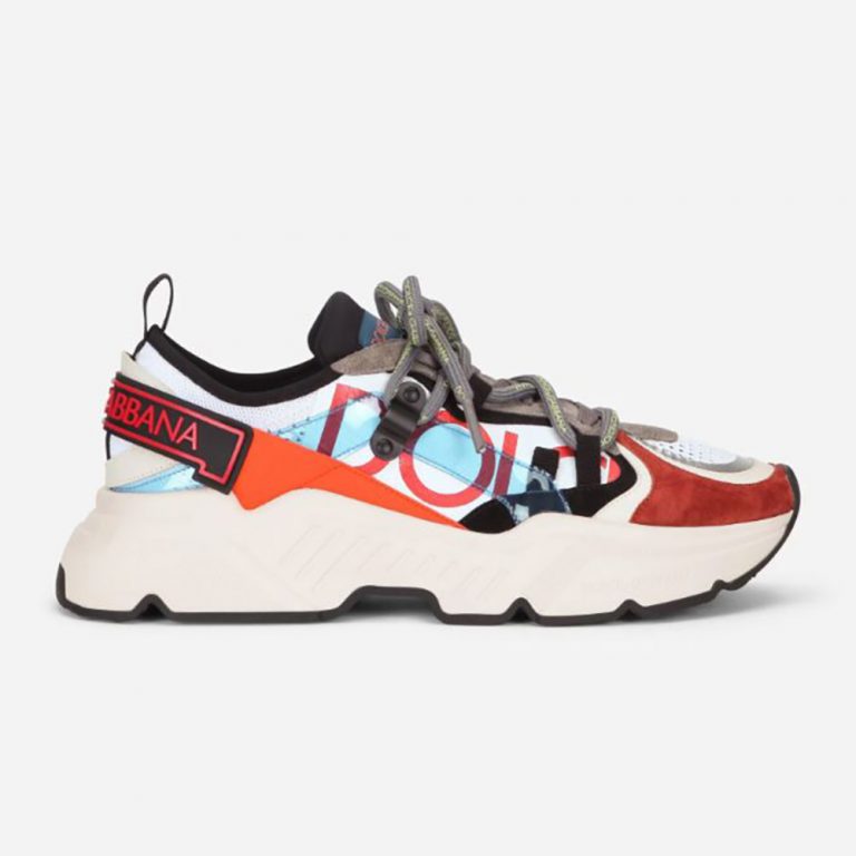 Dolce Gabbana D&G Men Stretch Mesh Daymaster Sneakers with Multi-Color Details and Double Laces
