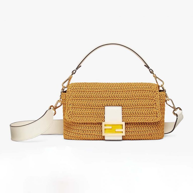 Fendi Women Baguette Bag in Traditional Cotton Crochet Bag-Orange