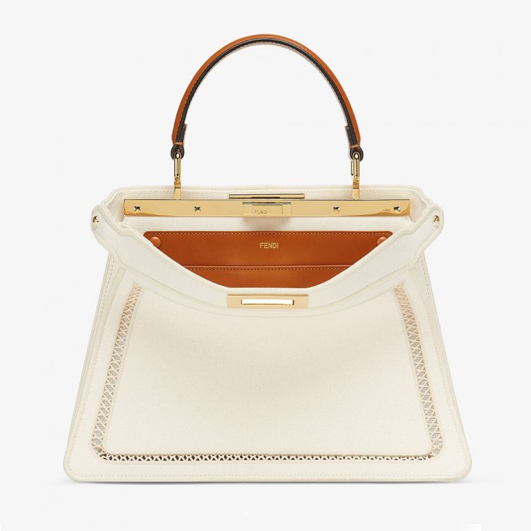 Fendi Women Peekaboo Iseeu Medium White Canvas Bag with Embroidery