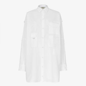 Fendi Women Slightly Oversized Shirt Dress White Poplin