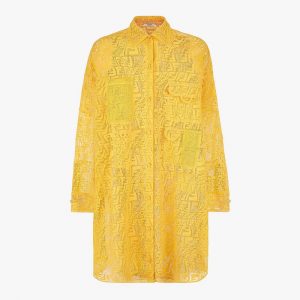Fendi Women Yellow Lace Oversized Shirt Dress