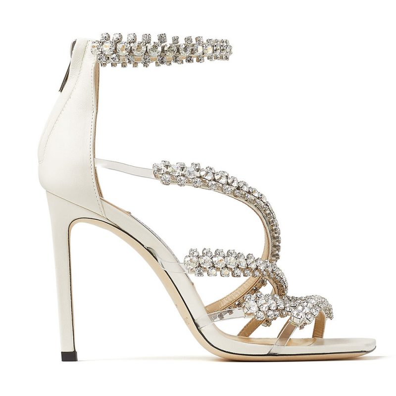 Jimmy Choo Women Josefine 100 Latte Nappa Sandals with Crystal Embellishment
