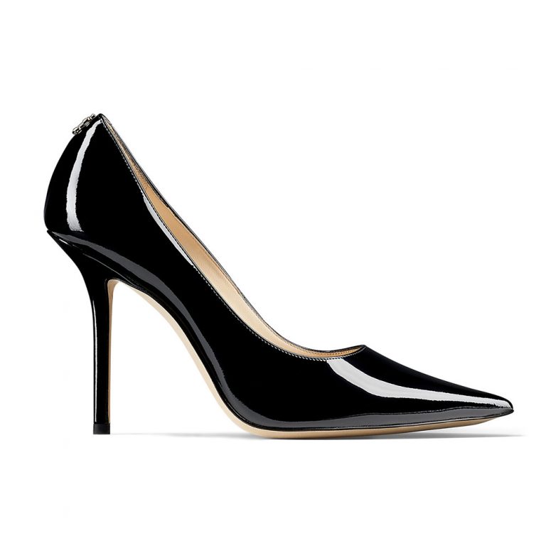 Jimmy Choo Women Love 100 Black Patent Leather Point-Toe Pumps with JC Emblem