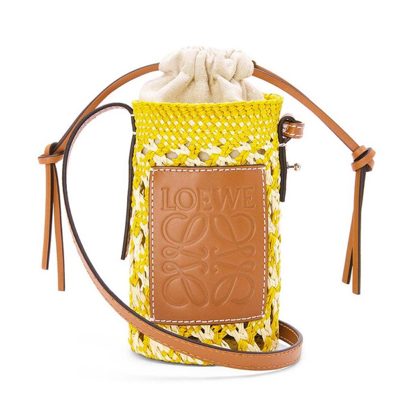 Loewe Women Cylinder Pocket in Iraca Palm and Calfskin