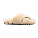 Prada Women Shearling Sandals in 20mm Heel-Sandy