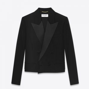 Saint Laurent YSL Women Cropped Tuxedo Jacket in Grain DE Poudre Saint Laurent