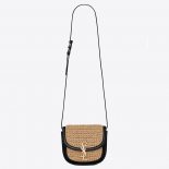 Saint Laurent YSL Women Kaia Small Satchel in Raffia and Leather