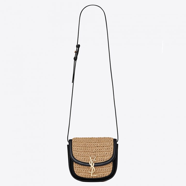 Saint Laurent YSL Women Kaia Small Satchel in Raffia and Leather