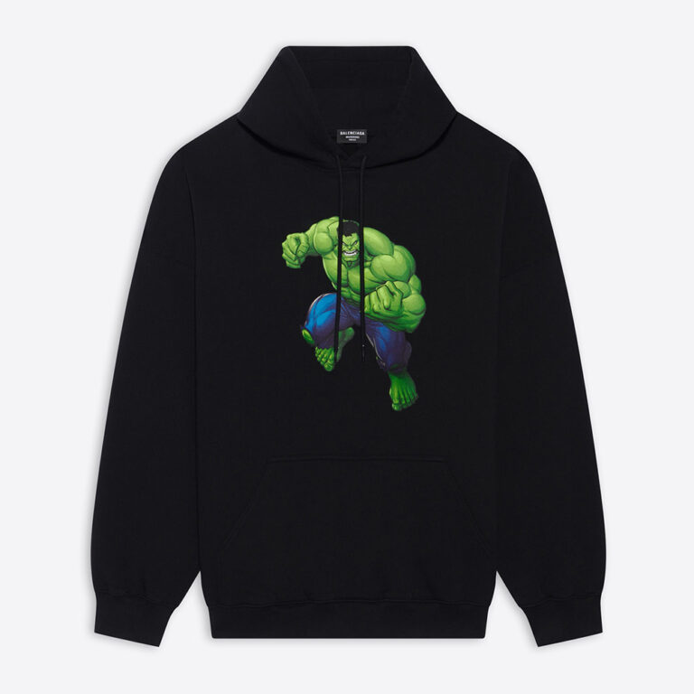 Balenciaga Men Hulk 2021Marvel Medium Fit Hoodie in Black Medium Fleece