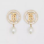 Burberry Women Pearl Detail Gold-plated Monogram Motif Earrings