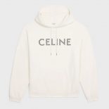 Celine Women Loose Sweatshirt in Cotton Fleece with Studs-White