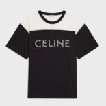 Celine Women Loose T-shirt in Cotton Jersey with Studs