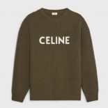 Celine Women Oversized Celine Sweater in Wool-Green