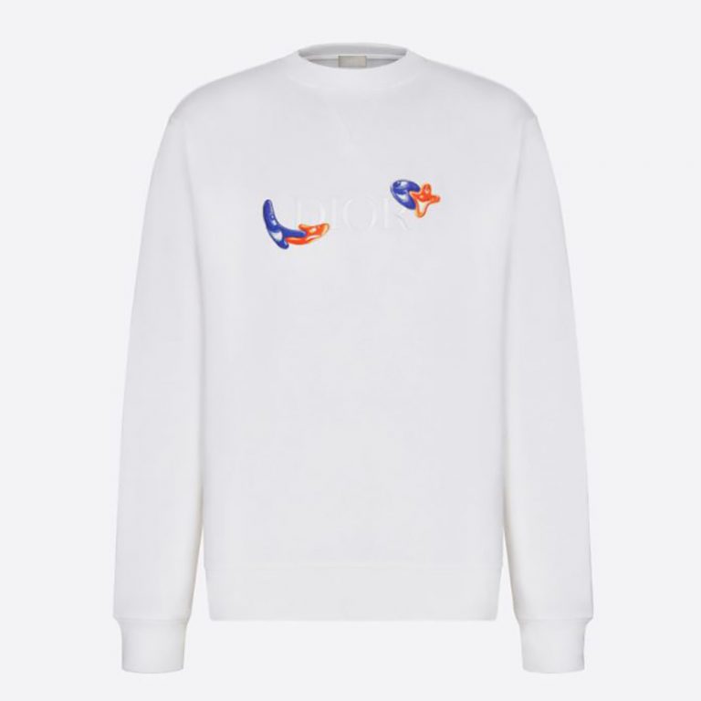Dior Men Oversized Dior and Kenny Scharf Sweatshirt White Cotton Fleece