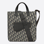 Dior Men Saddle Tote Bag with Shoulder Strap Beige and Black Dior Oblique Jacquard