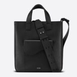 Dior Men Saddle Tote Bag with Shoulder Strap Black Grained Calfskin