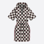 Dior Women Dioramour Hooded Short Dress Black White and Red D-Chess Heart Technical Taffeta Jacquard
