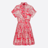 Dior Women Dioriviera Pleated Short Dress Raspberry Toile de Jouy Reverse Cotton Poplin