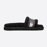 Dior Women Dway Slide Black Embroidered Cotton and Shearling