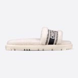 Dior Women Dway Slide White Embroidered Cotton and Shearling