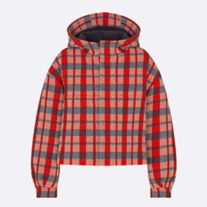 Dior Women Hooded Blouson Red, Black and White Check n Dior Cotton and Wool