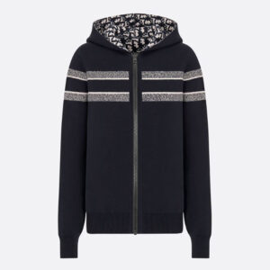 Dior Women Reversible Zipped Cardigan with Hood Blue Dior Oblique Technical Cashmere