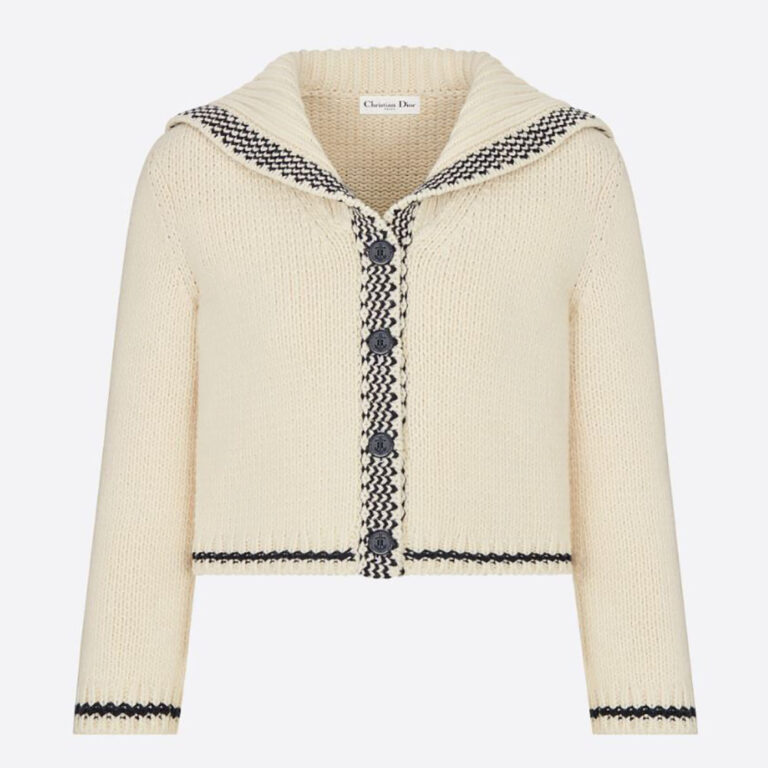 Dior Women Sailor Collar Cardigan Ecru Wool and Cashmere Knit