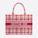 Dior Women Small Dior Book Tote Raspberry Check'n'Dior Embroidery