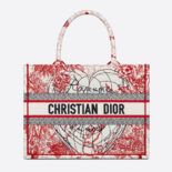 Dior Women Small Dior Book Tote Red and White D-Royaume D Amour Embroidery