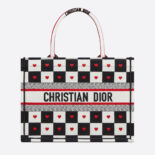 Dior Women Small Dioramour Dior Book Tote Black White and Red D-Chess Heart Embroidery