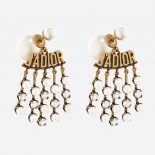 Dior Women Tribales Earrings Antique Gold-Finish Metal with White Resin Pearls
