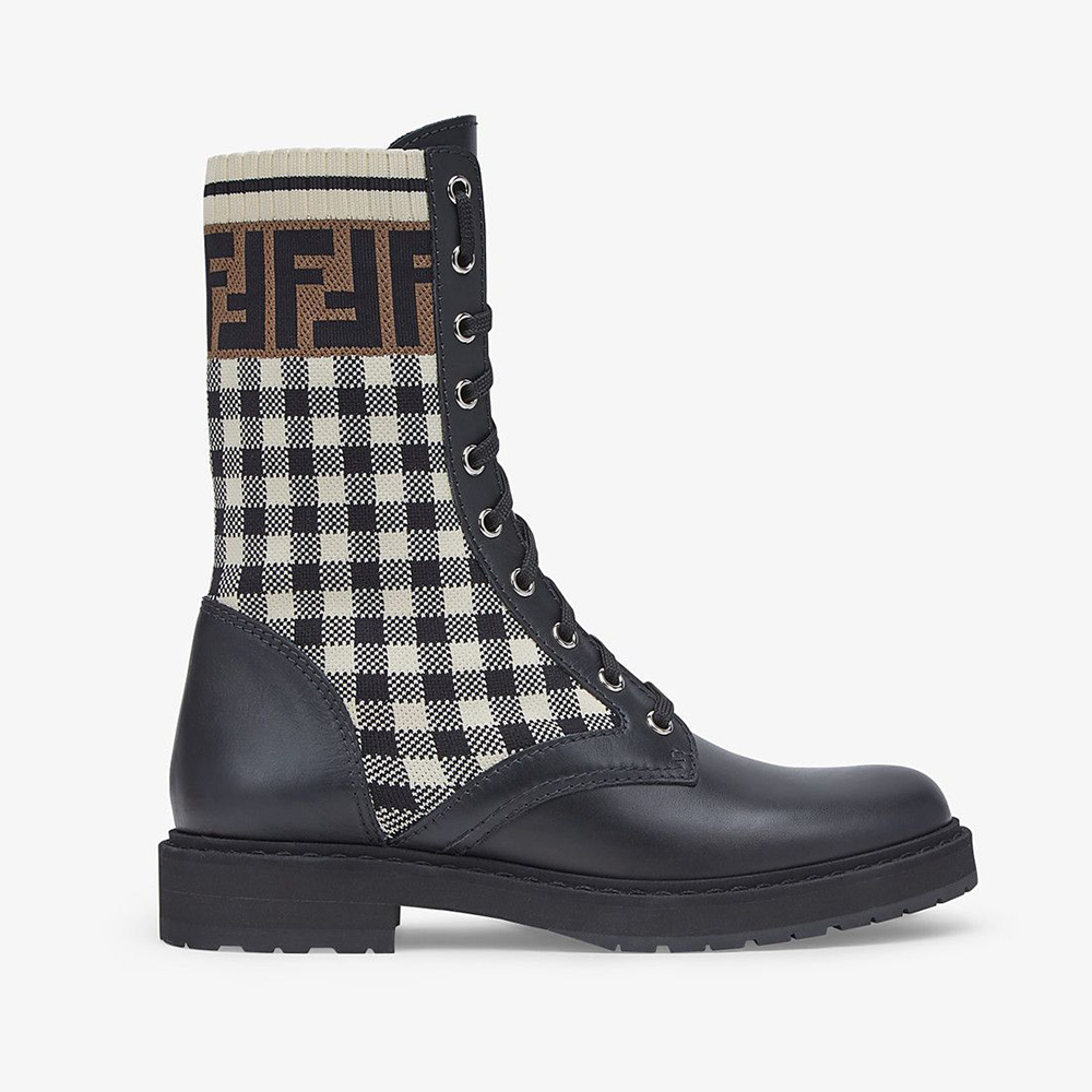 black leather biker boots fendi