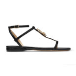 Jimmy Choo Women Alodie Flat Black Nappa and Patent Leather Flat Sandals