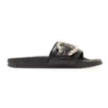 Jimmy Choo Women Fallon Black Nappa Leather Slides with Crystal Buckle