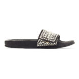 Jimmy Choo Women Fitz/F Black Canvas and Leather Pool Slides with Pearls