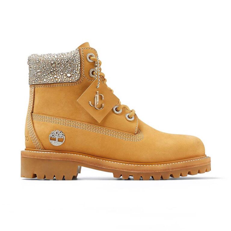 Jimmy Choo Women JC X TimberlandF Wheat Nubuck Leather Boots with Crystal Collar