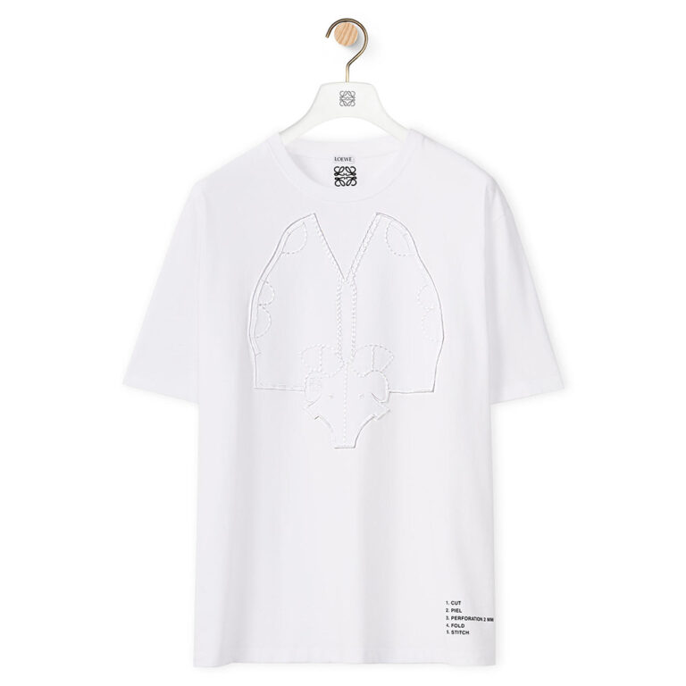 Loewe Men Elephant Embroidered T-Shirt in Cotton-White