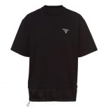 Prada Women Cotton T-Shirt with Nylon Details-Black