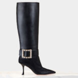 Roger Vivier Women Pointy Strass Buckle Boots in Leather
